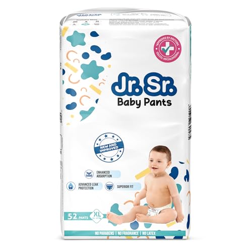 Image of Jr. Sr. Baby Diaper Pants | Extra Large (XL) Size (12-17 kg), 52 Count | Pack of 1 | Upto 12 hr Absorption with Advanced Leak Protection | Safe For Babies Skin | Soft, Secure & Comfy