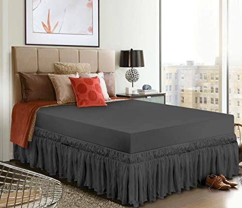Utopia Bedding Twin Elastic Bed Ruffle - Easy Wrap Around Ruffle - Microfiber Bed Skirt With Adjustable Elastic Belt 16 Inch Tailored Drop - Hotel Quality Bedskirt, Fade Resistant (Twin, Grey) #TOP1