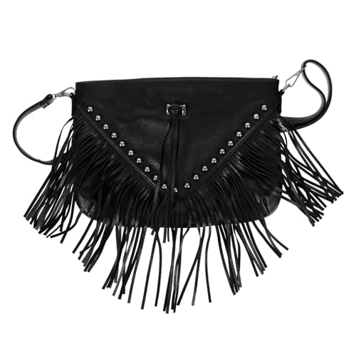 Bandoulière noir pour usage quotidien style urbain à franges femme