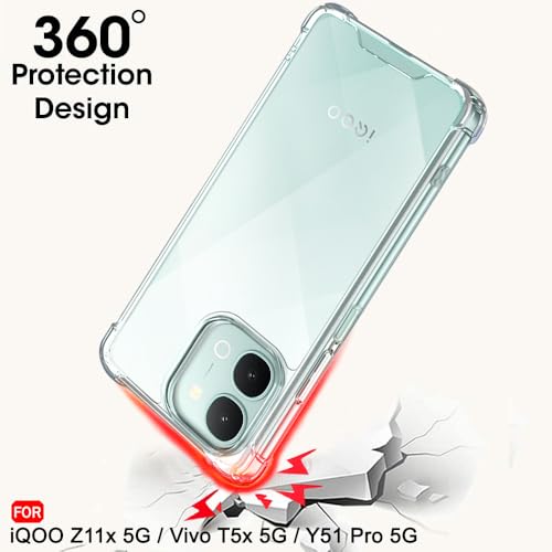 Image of TheGiftKart Crystal Clear Back Cover Case for iQOO Z11x 5G / Vivo T5x 5G / Vivo Y51 Pro 5G | 360 Degree Protection | Shock Proof Design | Transparent Hard Case Cover (PC & TPU, Transparent Bumper)