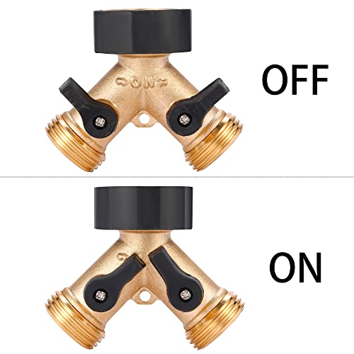 Sanpaint 2 Pack 3/4" Heavy Duty Brass Shut Off Valve Garden Hose Connector,1-Way Restricted-Flow Water Shut-Off (2-Way Valve(1 Pack))