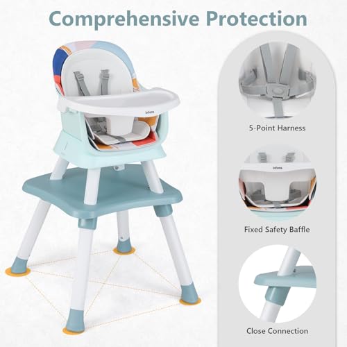Image of INFANS 8 in 1 Baby High Chair, Convertible Highchair for Babies and Toddlers, Infant Dining Booster Seat, Building Block Table, Kids Stool Table Chair Set with Removable Tray