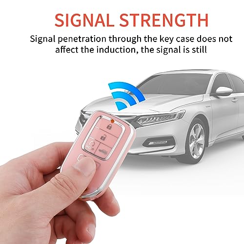 Image of Pangpai Pink Key Fob Cover for Honda, Soft TPU Key Case Protection with Bling Keychain Fit for Honda Accord Civic CRV Pilot Odyssey Smart Key Holder