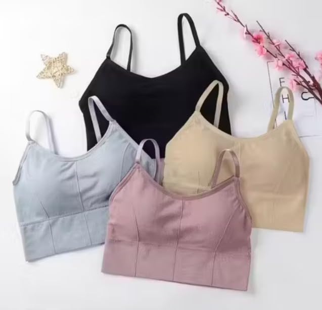 Pack of 4: Women’s Seamless Lightly Padded Sports & Everyday Cotton Bra||Pack-4 Bra Multicolour-image-44