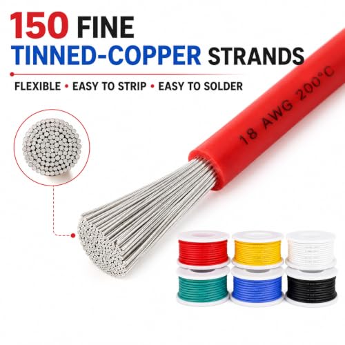 TUOFENG 18 AWG Stranded Wire, 6 Colors, 13.2 ft Each, Tinned Copper - Image 4