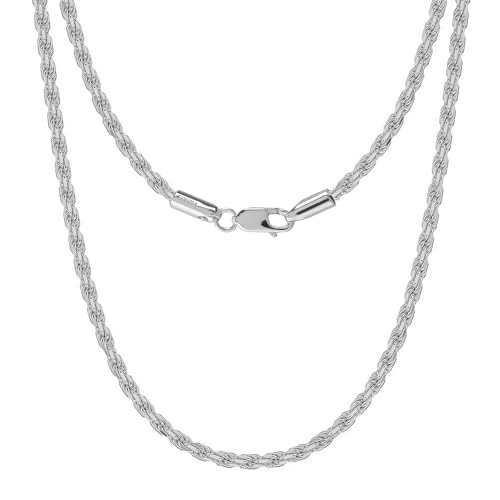LeCalla Mothers Day Gifts Jewelry Solid 925 Sterling Silver Italian 3 MM Diamond-Cut Twisted Braided Rope Chain Necklace for Men and Women 24 Inches