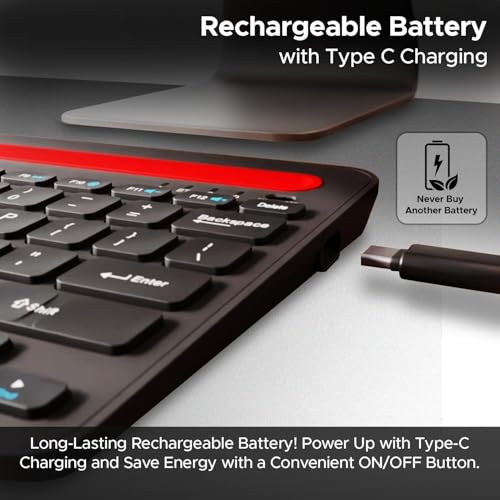 Image of Amkette Optimus Pro Multi Device (4in1) Rechargeable Wireless Keyboard /Bluetooth Keyboard | One Click Device Switching and AI Access for MacOS & Windows | Tablet & Phone Holder, Dual OS Layout (Black)