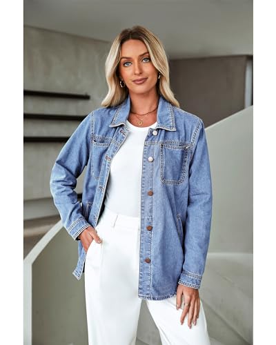 Luvamia LV-LOW-788515V-PHOD-L Women'S Fashion Casual Button Down Denim Jacket thumb #2