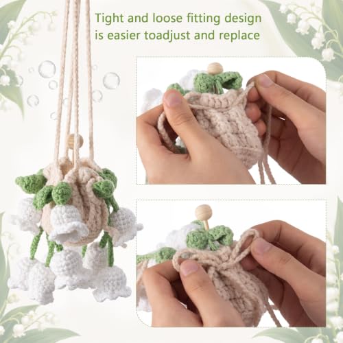 Image of DaisyInner Cute Crochet Plant Car Freshener 12ml Empty Refillable Diffuser Bottle with Plants Hanging Accessories for Ornaments Charms Rearview Mirror Decor Women Gifts (Green, White,Bellflower)