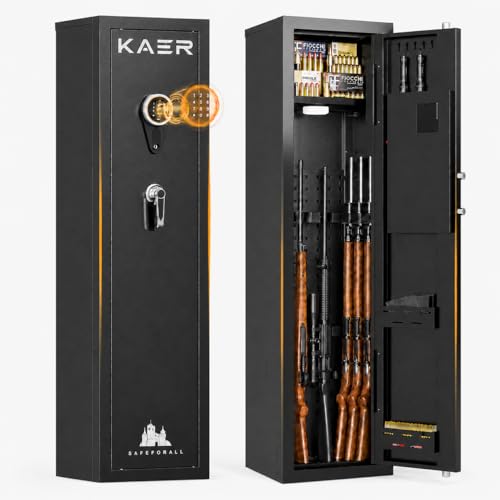 KAER 6-9 Gun Safe - Gun Safes for Rifles and Pistols Long Rifle Safe Electronic Gun Cabinet for Shotguns with Digital Keypad Removable Gun/Ammo Racks Adjustable Shelf LED Light