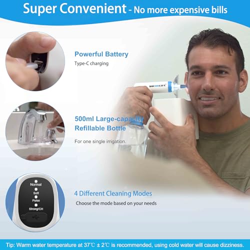 BOCOOLIFE Electric Ear Wax Removal Kit – Water Flushing Irrigation System Ears Flush Cleaner Powered with 4 Pressure Settings, Safe & Effective Ear Cleaning for Adults, Includes 5 Tips & Ear Basin