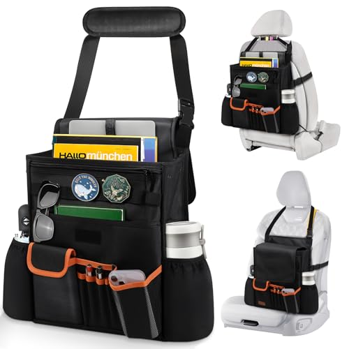 Car Organizer for Front Seat, Backseat, Passenger Seat, Multi-Compartment Hanging Car Seat Organizer for Office, Truck Cab Organiser,Separately Pokect for Laptop, Cup Holders,for Cars and Vans