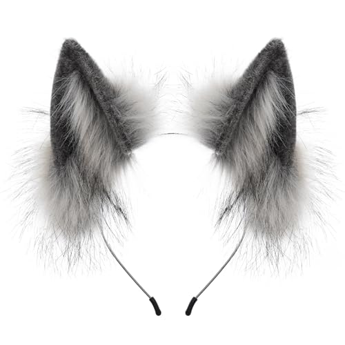 CHOICEONE Handmade Fox Wolf Cat Ears Headband Furry Animal Cosplay Costume accessory for Halloween Party Festiva (ear73-darkgray)