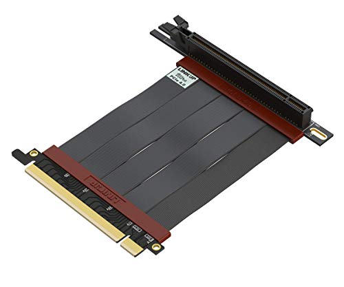 LINKUP - Ultra PCIe 4.0 X16 Tarjeta Extensión Cable Elevador [RTX 3080 RX5700XT Probado] Vertical Twin-Axial Súper Blindado Gen4 | Conector Universal a 90 Grados {10 cm} PCI Express 3.0 Compatible