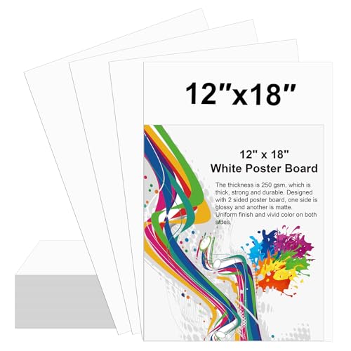 Image of 100 Pcs 12 inch x 18 inch Poster Board White Poster Board Paper Bulk 250 GSM Thickness Vision Boards Smart PosterBoard for Drawing School Arts Craft Projects Presentations Scrapbooking Blank Graphic Display