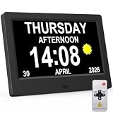 jely Reloj Digital para Personas Mayores 7'' Calendario Digital para Alzheimer y Pérdida de Memoria, Reloj de Pared y Mesa - Negro