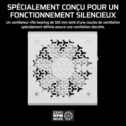 CORSAIR RM1000e (2025) Alimentation ATX Entièrement Modulaire à Faible Bruit avec Câble 12V-2x6 – Compatible ATX 3.1 et PCIe 5.1, Efficacité Cybenetics Gold, Condensateurs Résistants à 105°C – Blanc