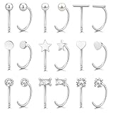 GEMQUEEN Pendientes de aro de oro de 14 quilates para cartílago, hélice, abiertos, para mujer, 9 pares de joyas hipoalergénicas de acero inoxidable 316L con circonita cúbica 5A, corazón y estrella