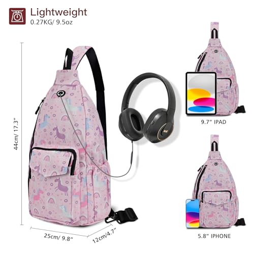 Duryarhall Sling Bag for Women Crossbody Chest Bag Convertible from Left to Right, Water Repellent Gym Backpack, Anit Theft, Unicorn Pink - image 3