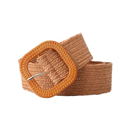 Ladies Belts Adjustable Buckle Waist Belt Women Elastic Weaving Belt Wide Waistband for Woman Girls Colorful Straw Vintage Waist Belt(Color-03)