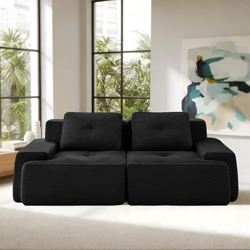 Mixtric Sofá Seccional Pana, Sofá Dos Plazas Sin Estructura Sala Estar, Sofá Modular Tipo Nube Dos Cojines, Sofá Asiento Extra Profundo, No Requiere Montaje,A,01