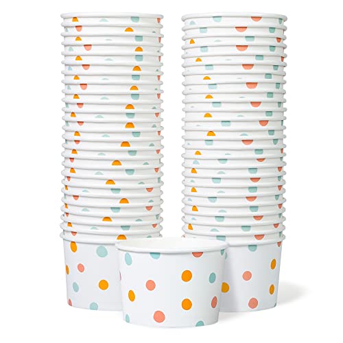 MATICAN Paper Ice Cream Cups - 50-Count 9-Oz Disposable Dessert Bowls for Hot or Cold Food 9-Ounce Party Supplies Treat Cups for Sundae Frozen Yogurt Soup Pastel Polka Dots