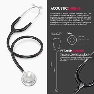 MDF Instruments, MD One Stainless Steel Stethoscope, Adult, Black Tube, Silver Chestpieces-Headset, MDF77711