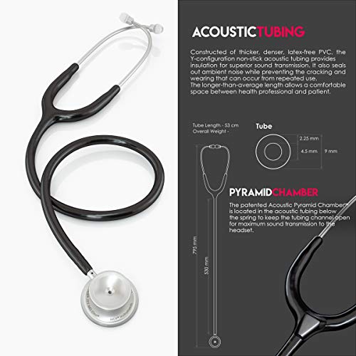 MDF Instruments, MD One Stainless Steel Stethoscope, Adult, Black Tube, Silver Chestpieces-Headset, MDF77711