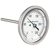 Cole-Parmer Industrial Bimetal Thermometer, 3” Dial, Back Connect, 12” Stem, 0/250F & -20/120C