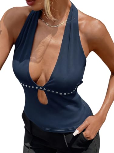 Image of Verdusa Women's Rave Halter Top Going Out Festival Crop Top Concert Outfits | Going Out Outfits for Women, Y2K Halter Top, Sexy, Rave Outfits, Festival Outfits
