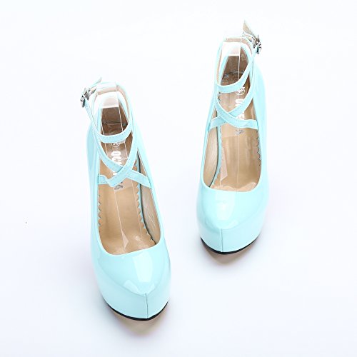 Image of OCHENTA Women's Ankle Strap Platform Pumps, High Heel Dress Shoes, Cross Strap Stiletto Heels for Party, Prom, Wedding, Evening 5.5Inch