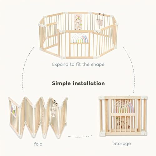 Foldable Wooden Baby Playpen Activity Center,Adjustable Size & Shape Portable Play Yard, Baby Fence Play Area with Gate for Indoor Use for Babies and Toddlers(56x56x24inches) - Image 5