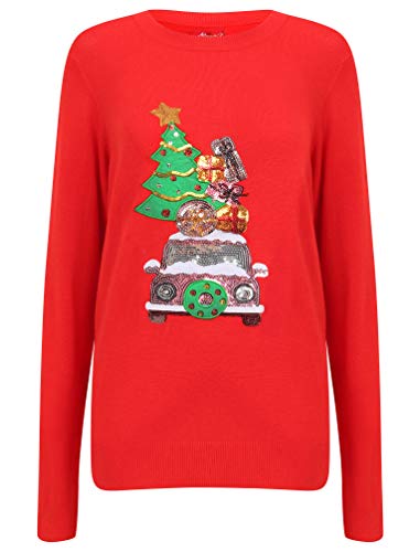 Tokyo Laundry Xmas Car Novelty Christmas Jumper in High Risk Red – Merry Christmas-14/L
