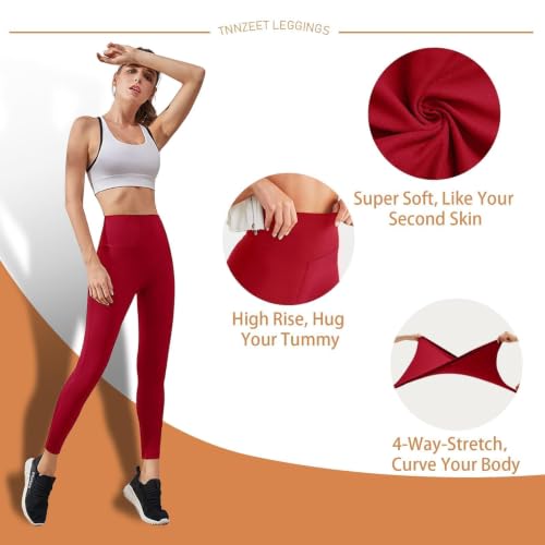 Image of TNNZEET High Waisted Leggings for Women - No See Through Tummy Control Cycling Workout Yoga Pants with Pockets Reg & Plus