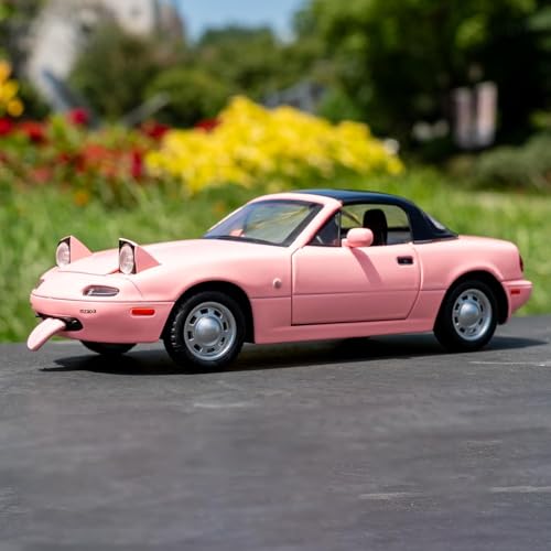Image of 1:24 Mazda Miata MX-5 Pink Model Toy Car with Pullback, Removable Top, Blinking Lights with Sound and Bright Lights