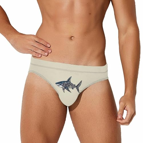 Pattern Shark Printed Swim Briefs for Men Sexy Bikini Swimwear Elastic Beach Trunks Bathing Suit
