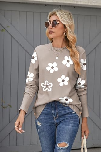 Zeagoo Women's Crewneck Sweaters Loose Knit Side Button 2025 Fall Trendy Fashion Casual Pullover Tops Clothes2