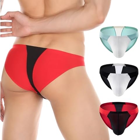 Meshal Sexy Mens Underwear Briefs Bikini Low-Rise Breathable Quick Dry Fabric with Color Insertion 3Pack Large Cover