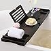 G-LEAF Brown Bamboo Bathtub Tray Caddy with Wine Glass and Soap Holder/Adjustable Reading Rack