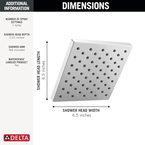 Image of Delta Modern Single Spray Chrome Shower Head, 6 Inch Square Shower Head, 1.75 GPM Flow Rate, Chrome 52403
