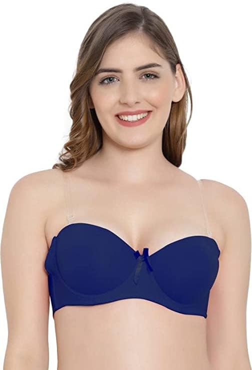 Image of Brachy Women Cotton Nylon Spandex Padded Underwire Strapless Backless Invisible Clear Transparent Back Push up Bra with (Free Extra Transparent Strap)