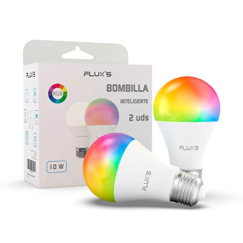 Preisvergleich Produktbild Intelligente LED-Glühbirne FLUX'S [2 Stück], 10 W, E27, dimmbar, warmes Licht, RGB, mehrfarbig, kompatibel mit Alexa, Echo, Google Home und IFTTT