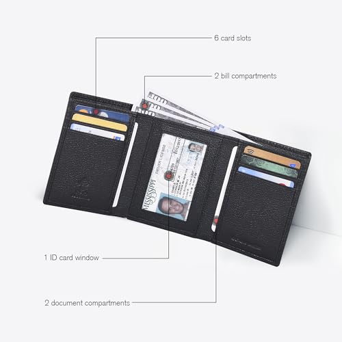 ESTALON Leather Trifold Wallet For Men - RFID Blocking - 6 Card Slots, 2 Slip Pockets & 1 Front ID Window - Minimalist Design, Slim Wallet2