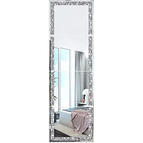 Meetart Full Length Mirror Tiles,Crystal Crush Diamond Full Body Wall Mirror,14''x11'' 4PCS Glass Frameless Make Up Mirror for Home Decor,Room Decor,Wall Decor. Cover
