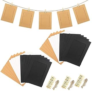 30Pcs Paper Photo Frame with 30Pcs Clips and 3Pcs Hemp Ropes, 6x4 Inch DIY Kraft Cardboard Picture Frames, Paper Picture Mats, Hanging Album Frame for Home School Office Wall Decoration (3 Colors)