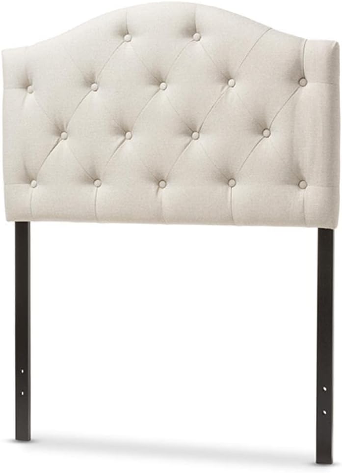 BOWERY HILL Twin Upholstered Headboard, Light Beige Polyester Fabric, Button-Tufted Design, Adjustable Legs, Solid Wood Frame, 23.6" H x 38.81" W x 2.54" D, Modern Bedroom Accent