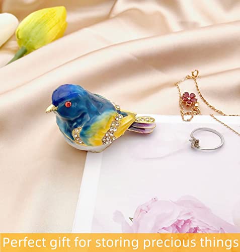 Jwt Astyle Blue Mountain Bird Hinged Trinket Box With Crystal Stones .Animal Jewelry Box.necklace Rings Earrings Storage.bird Figurines Home Decor ,Collectible Trinket Boxes Gift ., Blue Yellow #TOP5