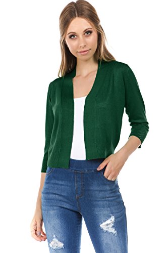 Image of Cielo Women's Soft Solid Open Front 3 /4 Sleeve Sweater Cardigan