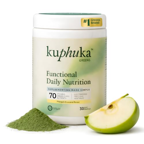 Super Greens en Polvo | NUEVA FÓRMULA 2025 | +70 Super Foods, Vitaminas, Minerales, Probióticos y Antioxidantes – 100% Natural, Vegano, Gluten Free (Manzana/Vainilla)(411 g (30 dosis))