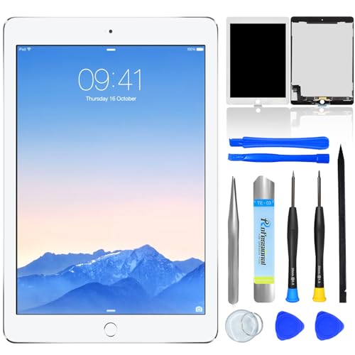 NB+ Pantalla táctil LCD de Repuesto for iPad Air 2 A1566 A1567 9.7 Pulgadas 2014 LCD Display Unit Digitalizador Panel Frontal de Cristal Blanco con Herramientas